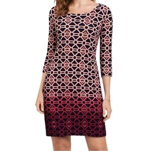 Charter Club Pink & Navy 3/4 Length Sleeve Dress • Size Large Petite • LIKE NEW